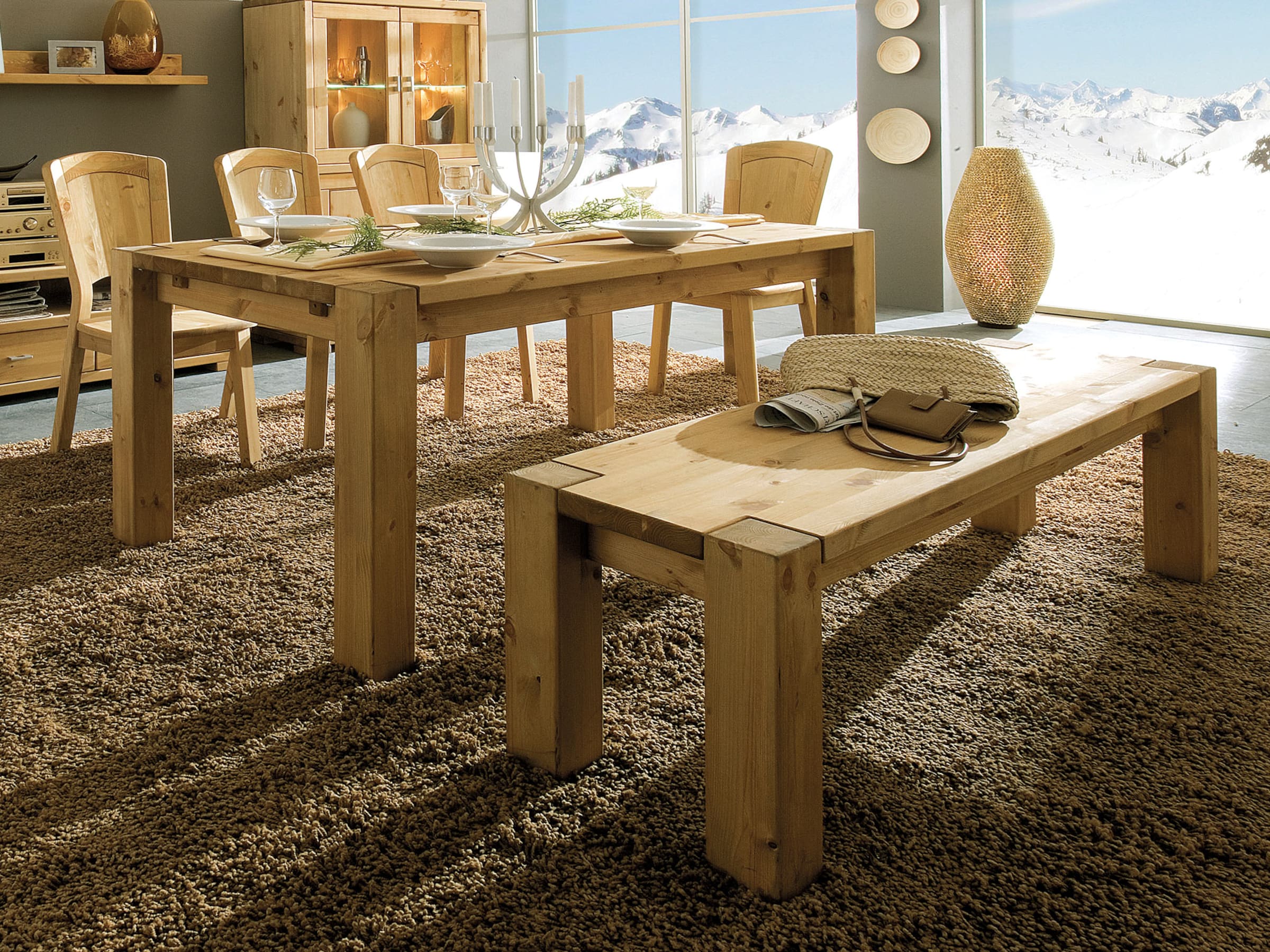 Sitzbank "Mascella" | mit Lehne | gelaugt/geölt | Manufakturqualität