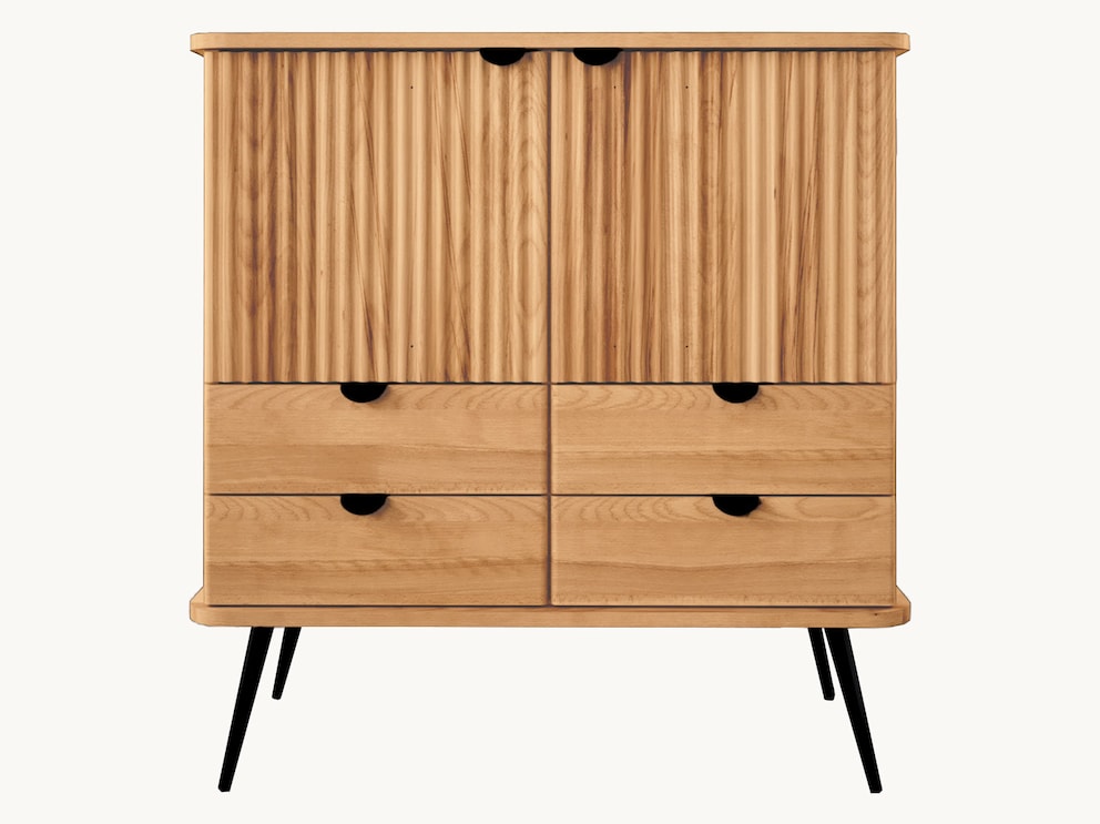 Ondas hoge plank maakt indruk met zijn elegante retro look, hier variant 03 in beuken kernhout