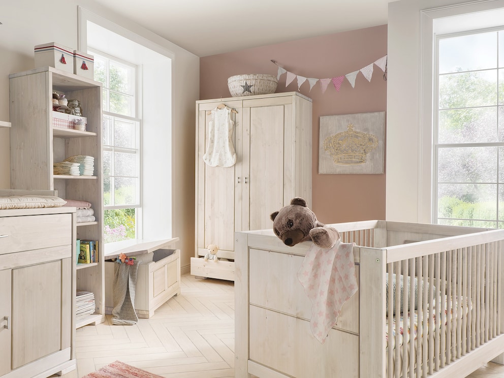 Armoire Piccolino blanc lasuré avec 2 portes et un tiroir spacieux