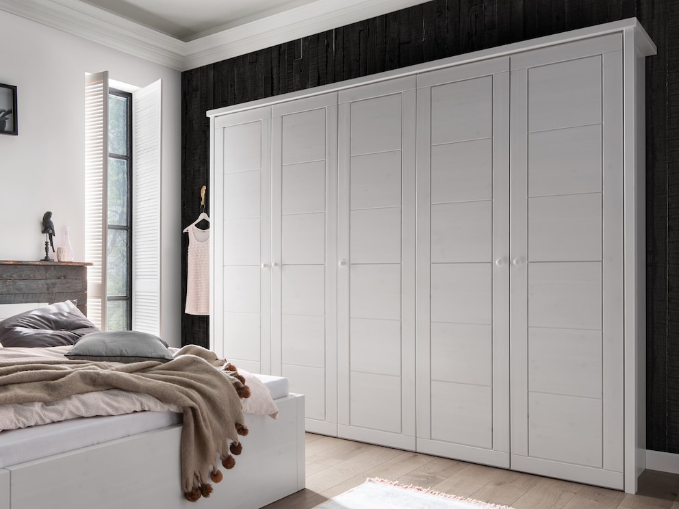 Garderobekast Mascella als 5-deurs kast zonder laden in grenen wit geglazuurd