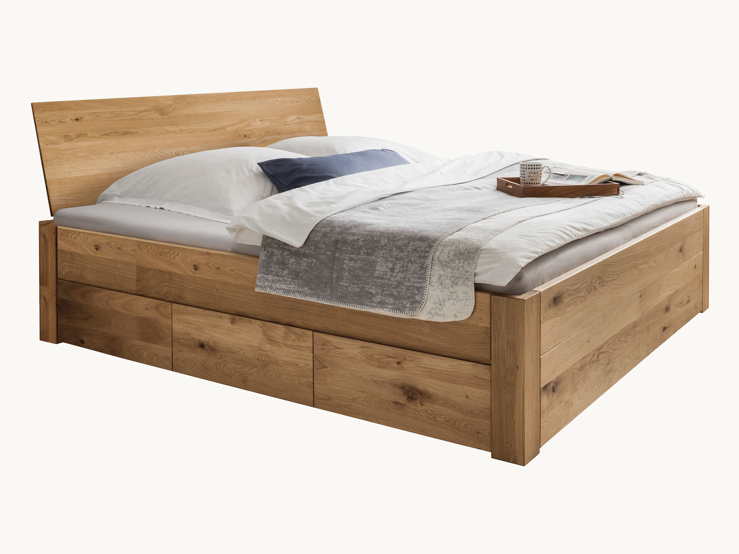 Schubkastenbett "Svariata" | Wildeiche geölt | Lamellen | eckig | Schubkasten-Variante 02 | Manufakturqualität