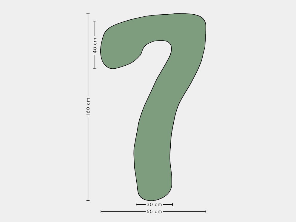 Dit schema toont de vorm en afmetingen van het doordachte 7-kussen