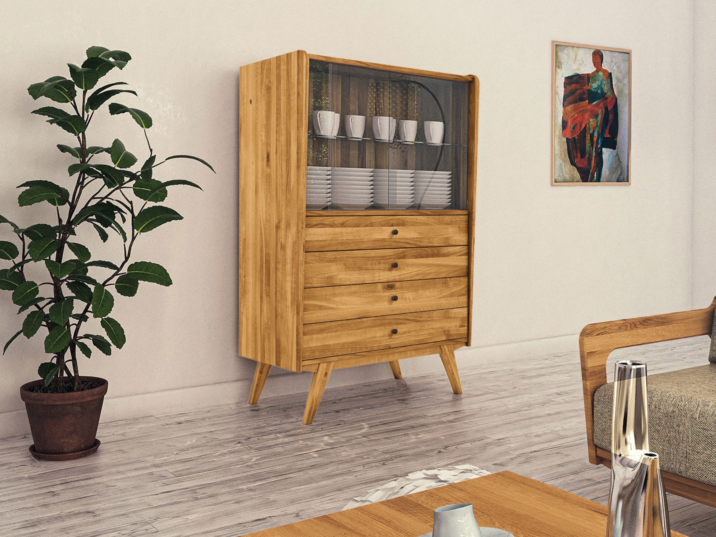 Vitrine "Lasala" | Kernbuche | Manufakturqualität | Vegan