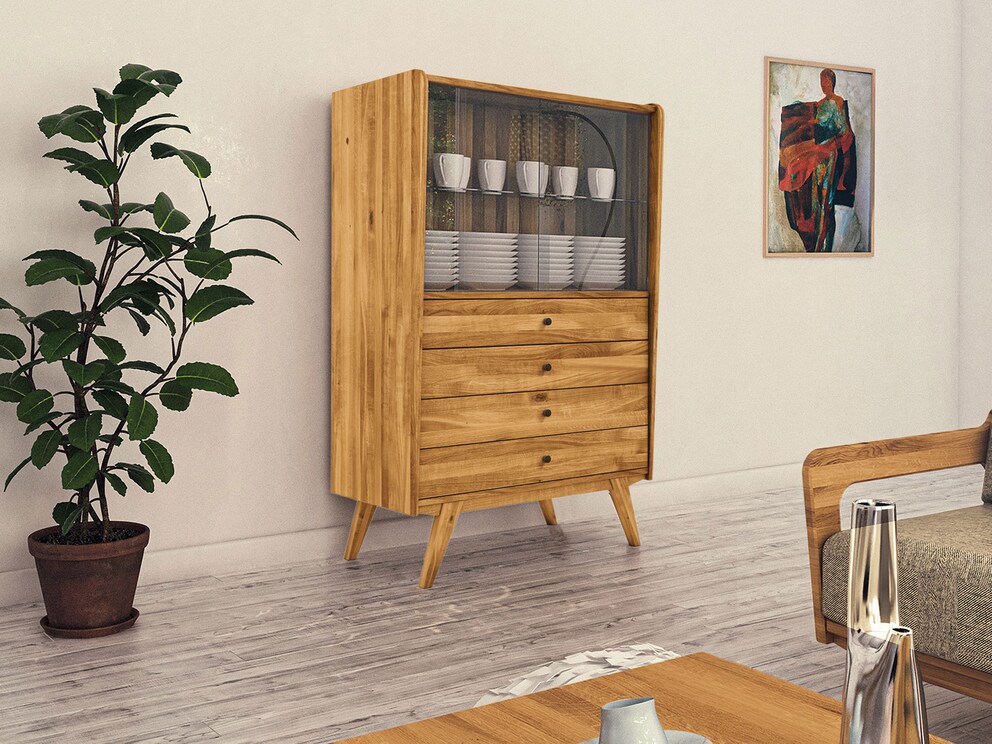 Lasala vitrinekast met veel retro charme, hier variant 02 in wild eiken