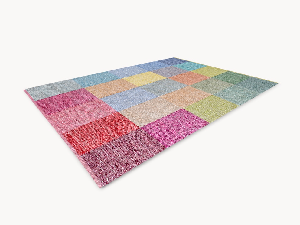 Tapis en laine vierge tissé à la main « Quadrata » pour des accents joyeux et frais