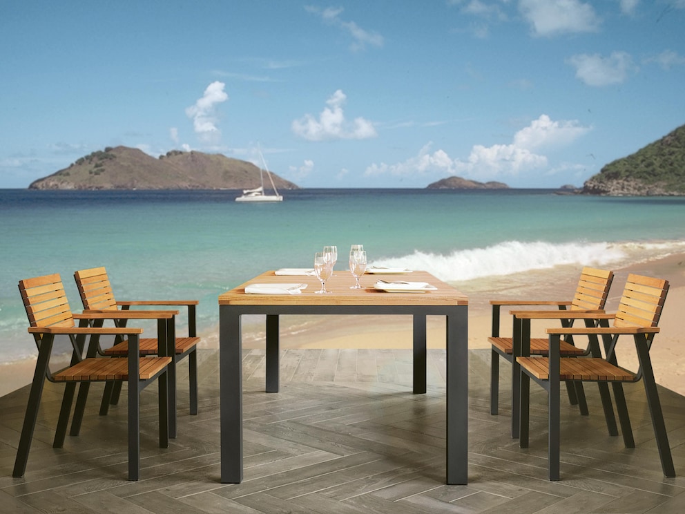 L'ensemble de meubles de jardin 01 avec quatre chaises de jardin esthétiques et une table de 90x150 cm