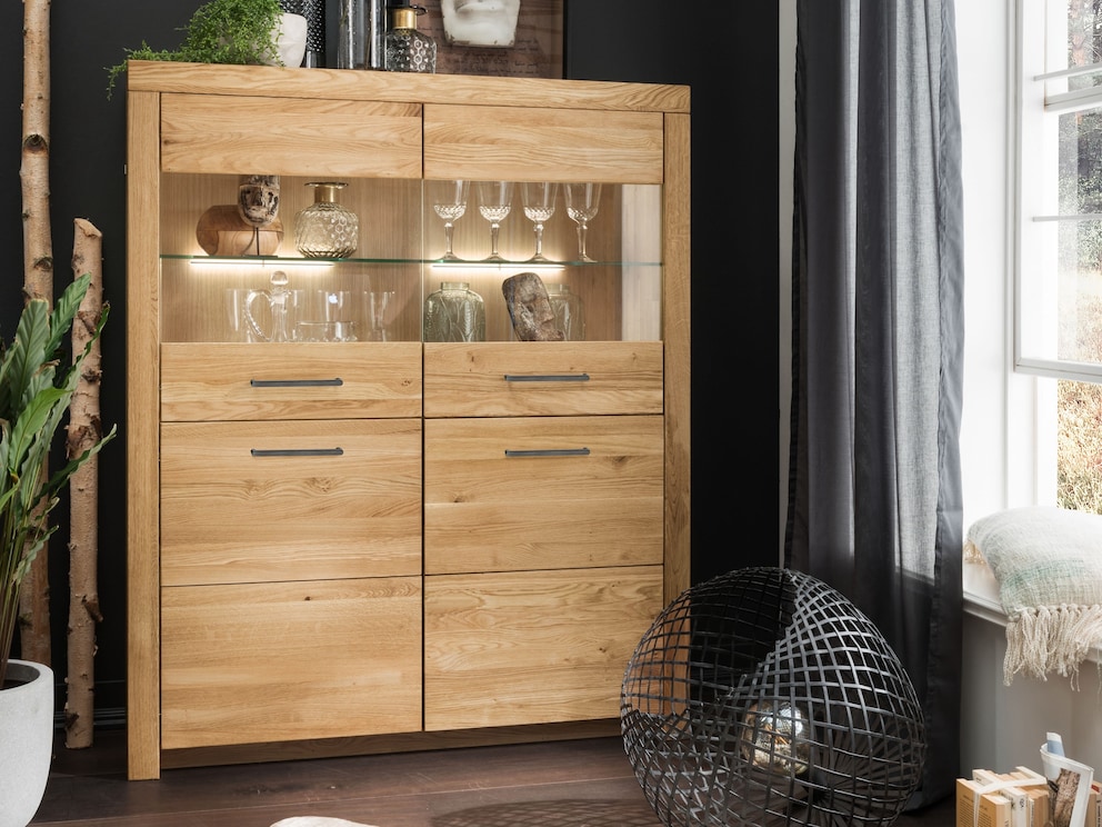 Variante 02 mit 2 Glastüren oben, darunter 2 Holztüren