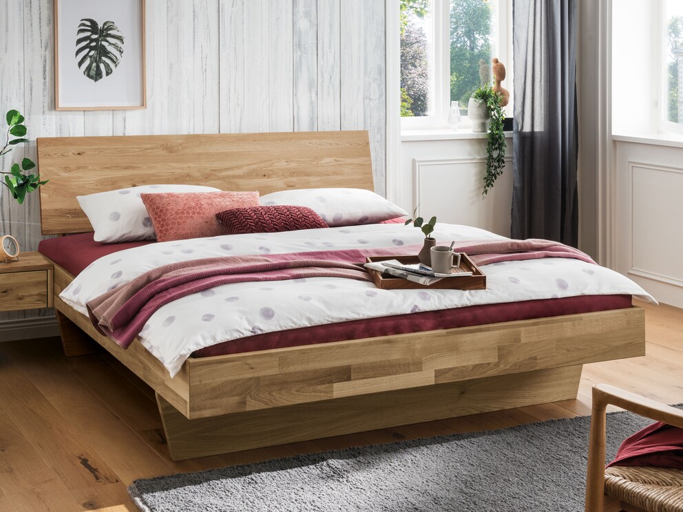 Zwevend bed Vivaro met fascinerend decoratief frame - hier in wild eiken met doorlopend hoofdbord