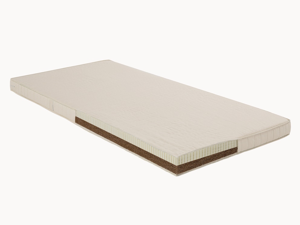 Fraaie omkeerbare matras van kokosvezels en natuurlatex, al geschikt voor kleuters vanaf 2 jaar