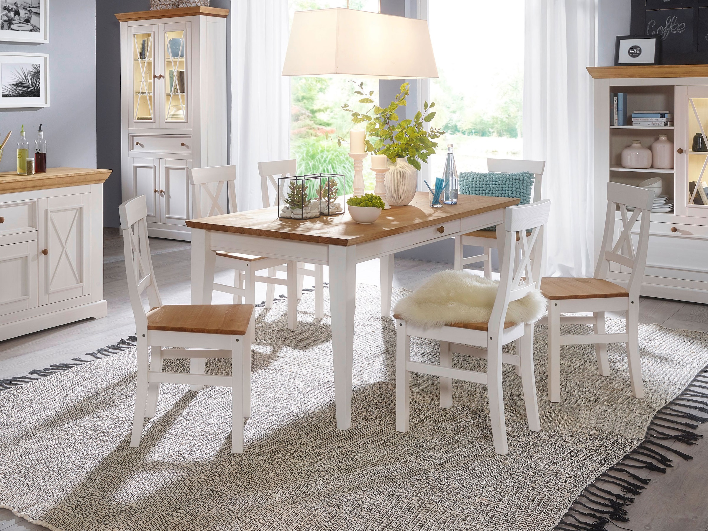 Tisch "Molina" | Kiefer, weiß-gewachst | Manufakturqualität