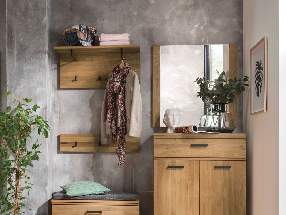 Programme de meubles d'entrée moderne et rectiligne en chêne sauvage noble