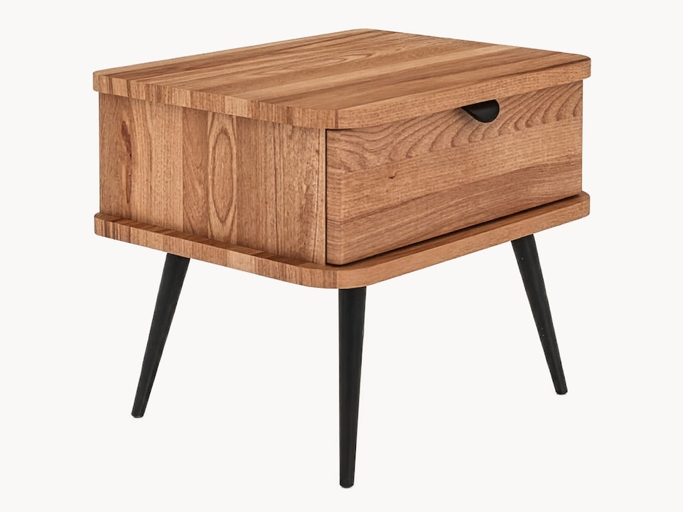 Nachtkastje Ondas brengt een elegante retro look in je slaapkamer, hier variant 01 in wilde eik