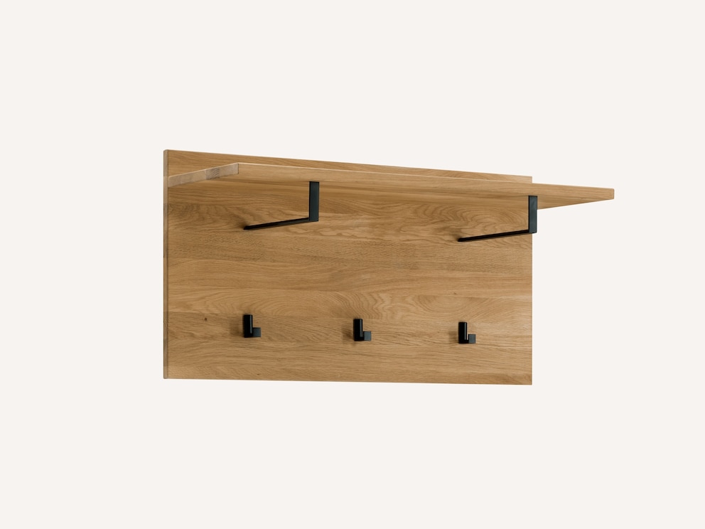Variant 01 met 3 zwarte stalen haken, 2 kledingstangen en 1 hoedenplank