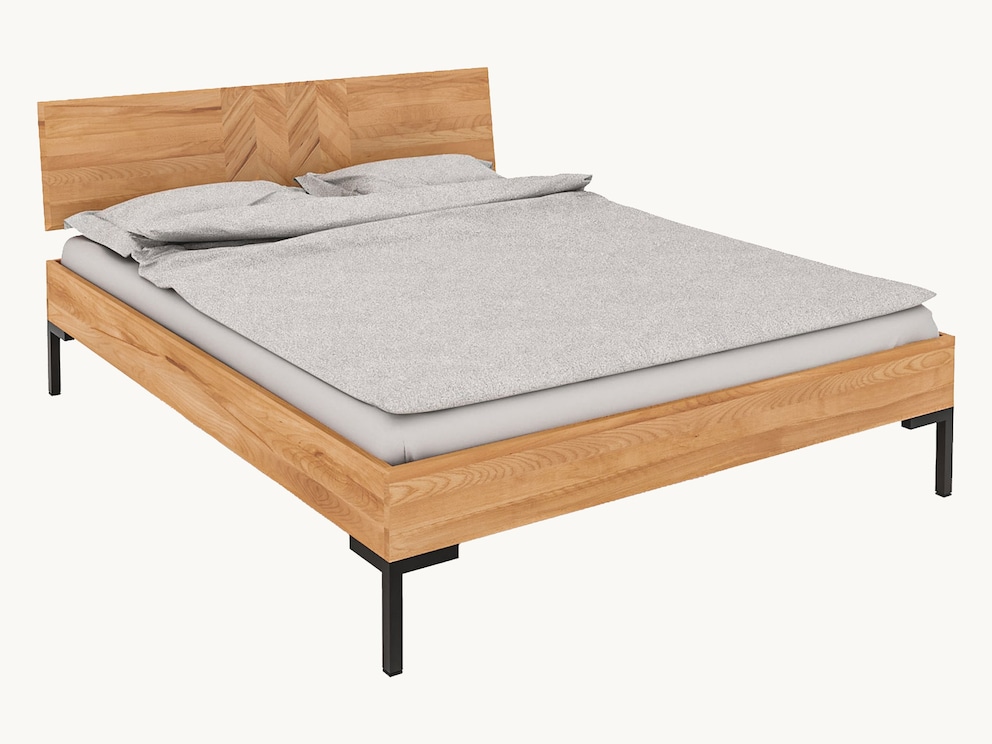 Geradliniges Bett im aktuellen Materialmix - hier in Kernbuche