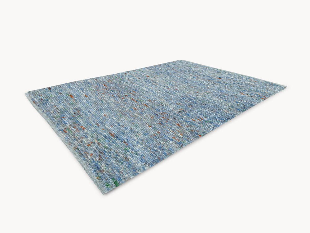 Tapis en laine vierge tissé à la main « Misano » en coloris « bleu pigeon »