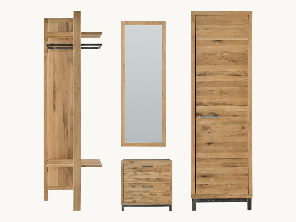 Praktisches Garderoben-Set aus edlem Wildeichenholz, im Bild Variante 01 Meisterhafte Handwerkskunst und einzigartiges Design