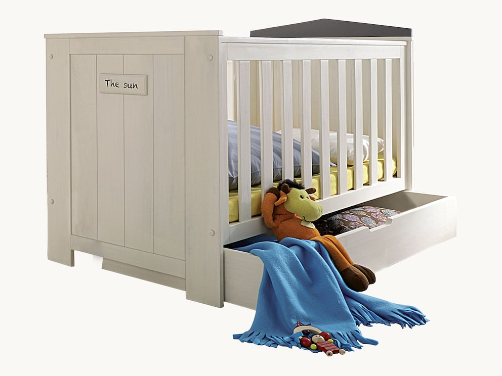 Kinderbed Sunny van massief grenen hout in wit met grijze accenten