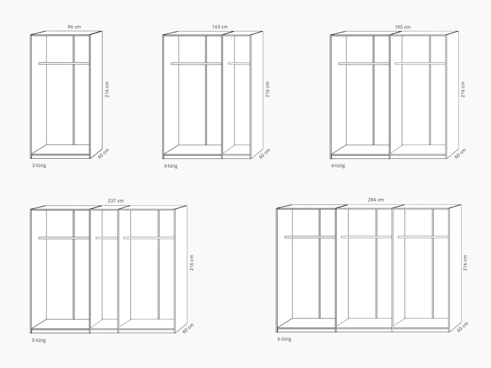 Grille de 50 - Représentation schématique des tailles d'armoires, dimensions incluses