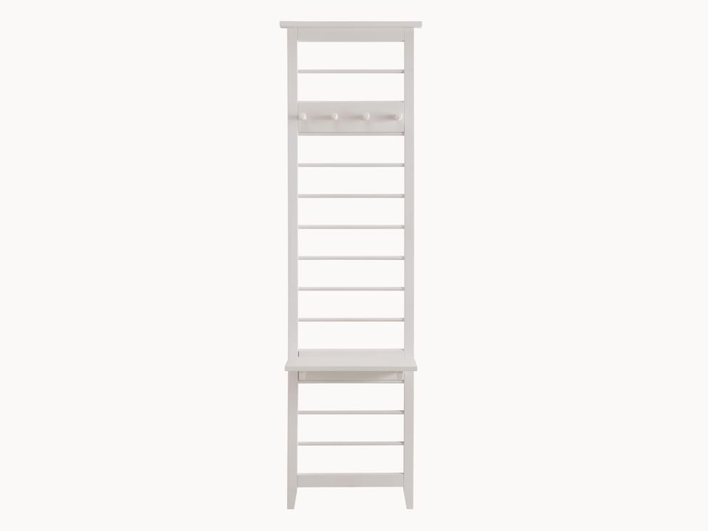 Combinaison parfaite : cadre dormant, portemanteau et tablette pour chapeaux, ici en blanc ciré