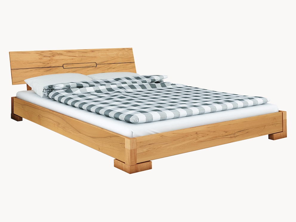 Bed Genova van geolied beuken kernhout - hier hoofdbord variant 03 met geraffineerd gefreesde uitsparingen