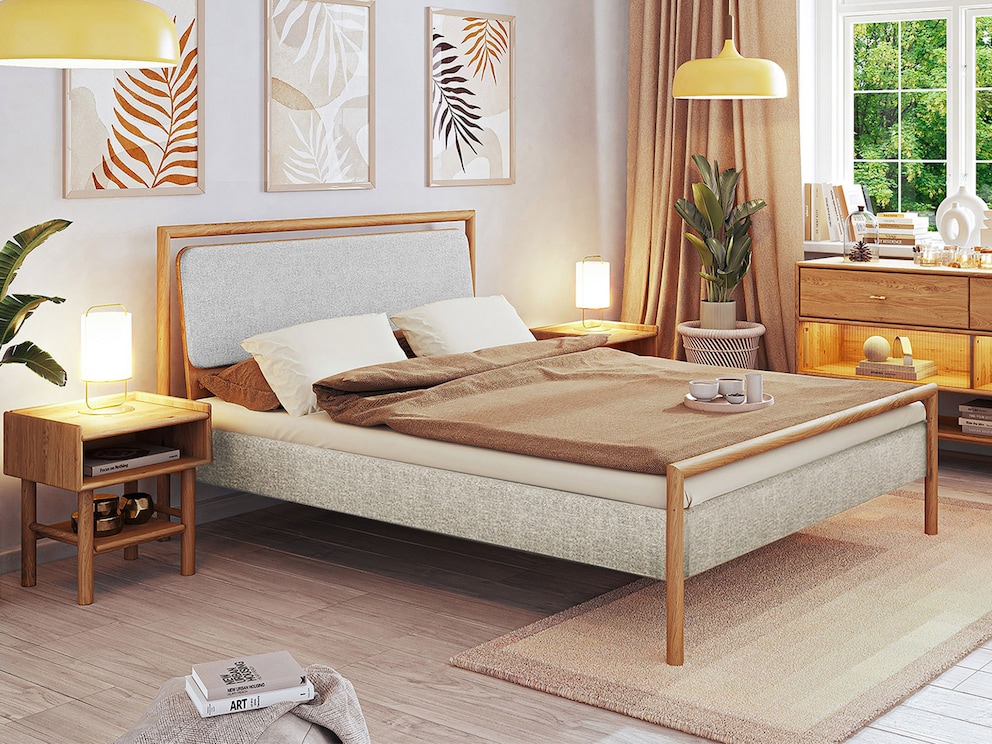 Gestoffeerd bed Serea – natuurlijk wildeiken en warm beige stralen geborgenheid en rust uit