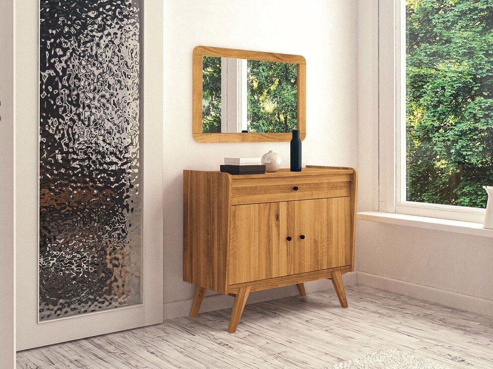 Miroir « Lasala » au charme très rétro, ici en chêne sauvage