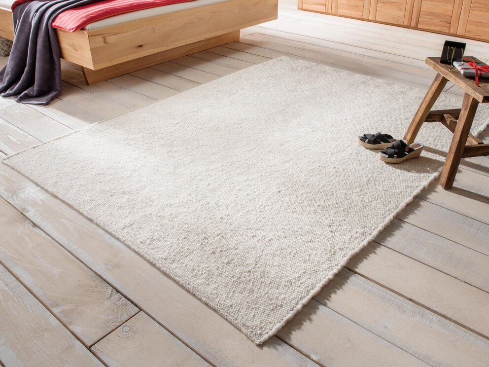 Handgeweven vloerkleed Lana, kleurstelling natuurlijk wit