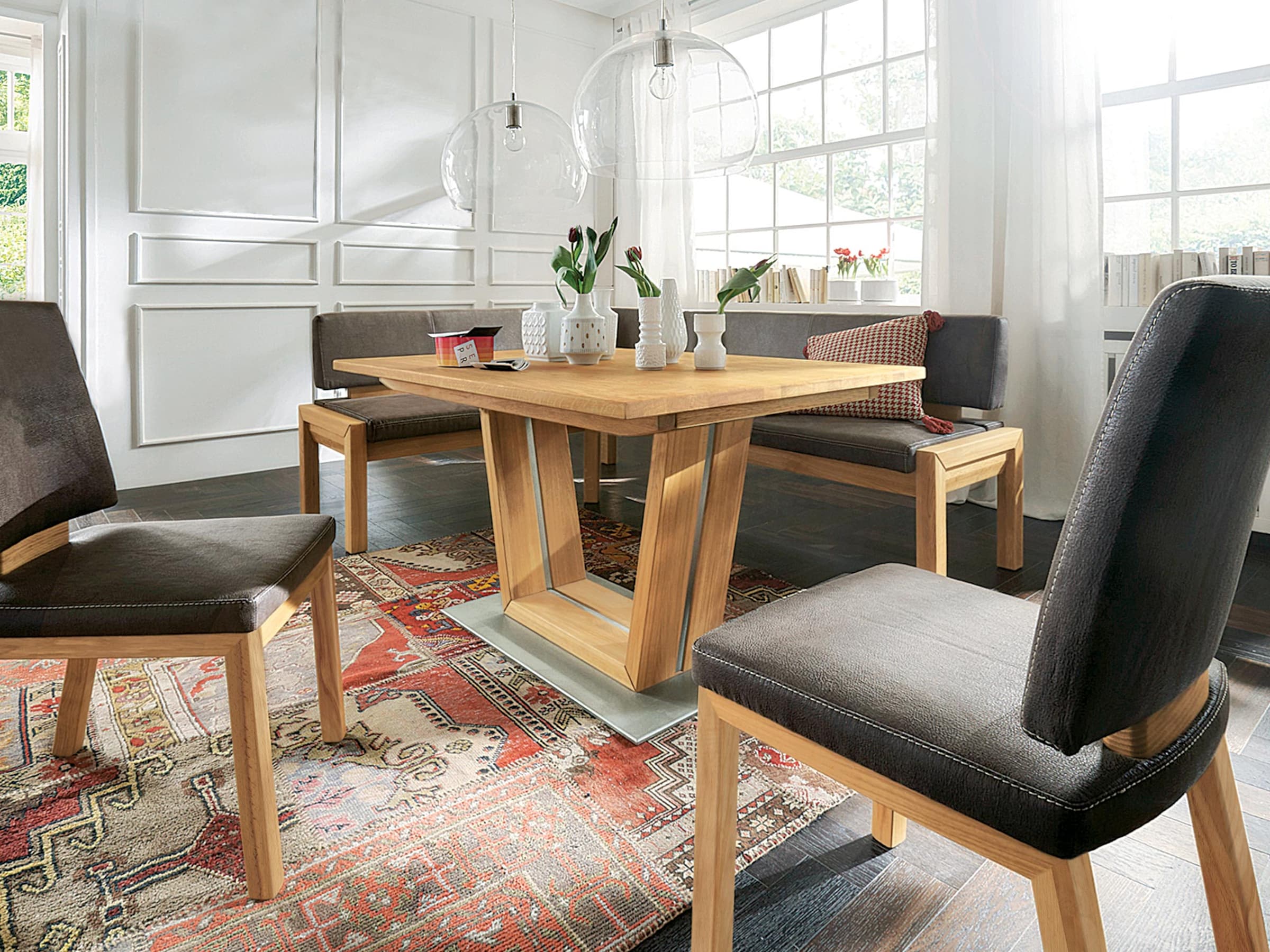 Tisch "Comida" | Kernbuche | mit beidseitigem Auszug | mattschwarz | Manufakturqualität | Vegan