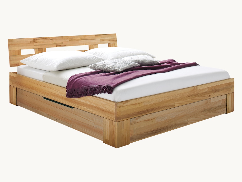 Schubkastenbett Molara mit 2 geräumigen Schubkästen aus lebendigem Kernbuchenholz