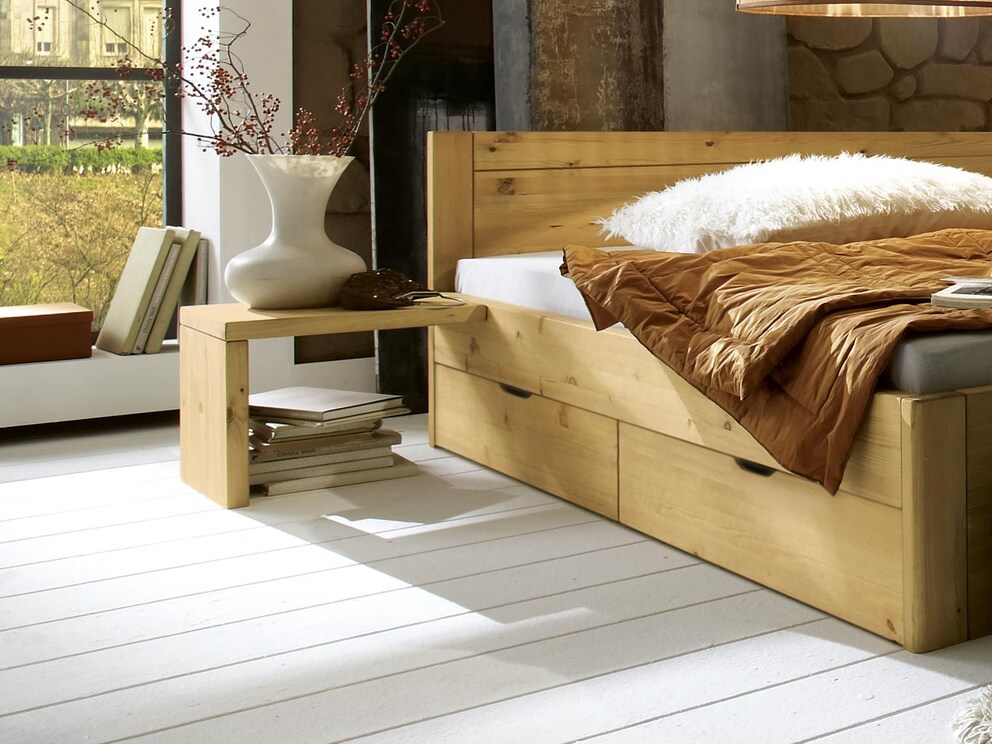 Nachtkastje voor bed met Mascella-lade in sobere uitvoering, gebeitst/geolied zonder lade