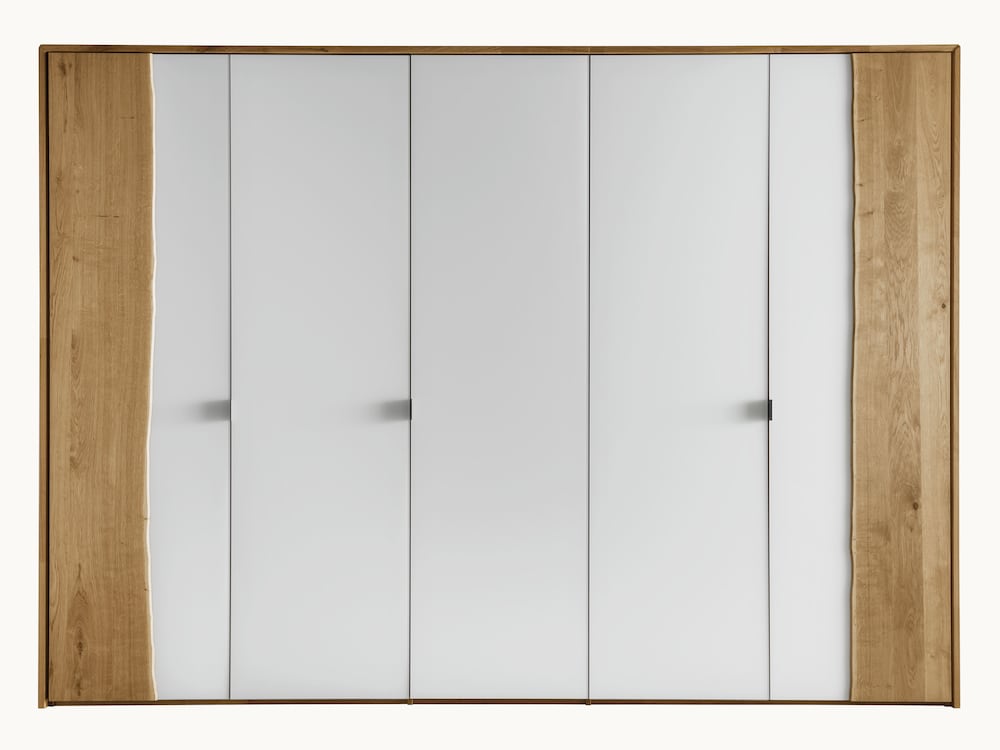 5-deurskast in wild eiken met mat wit glas en bijzondere boomrand in 3D-look