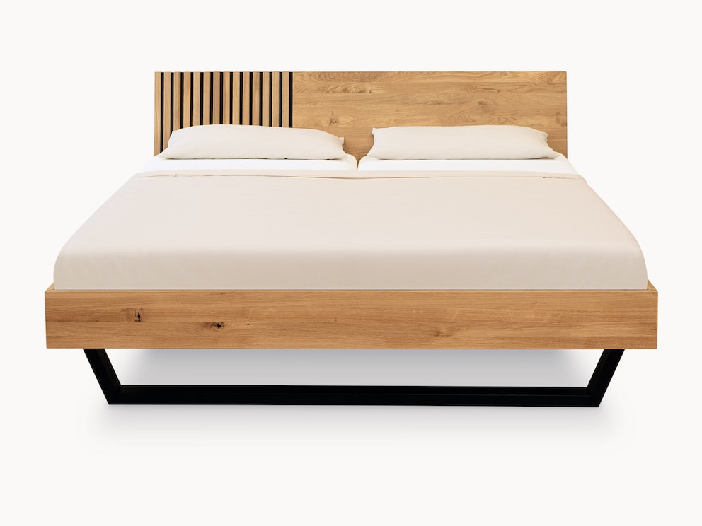 Zwevend bed Acustica in wilde eik - vooraanzicht