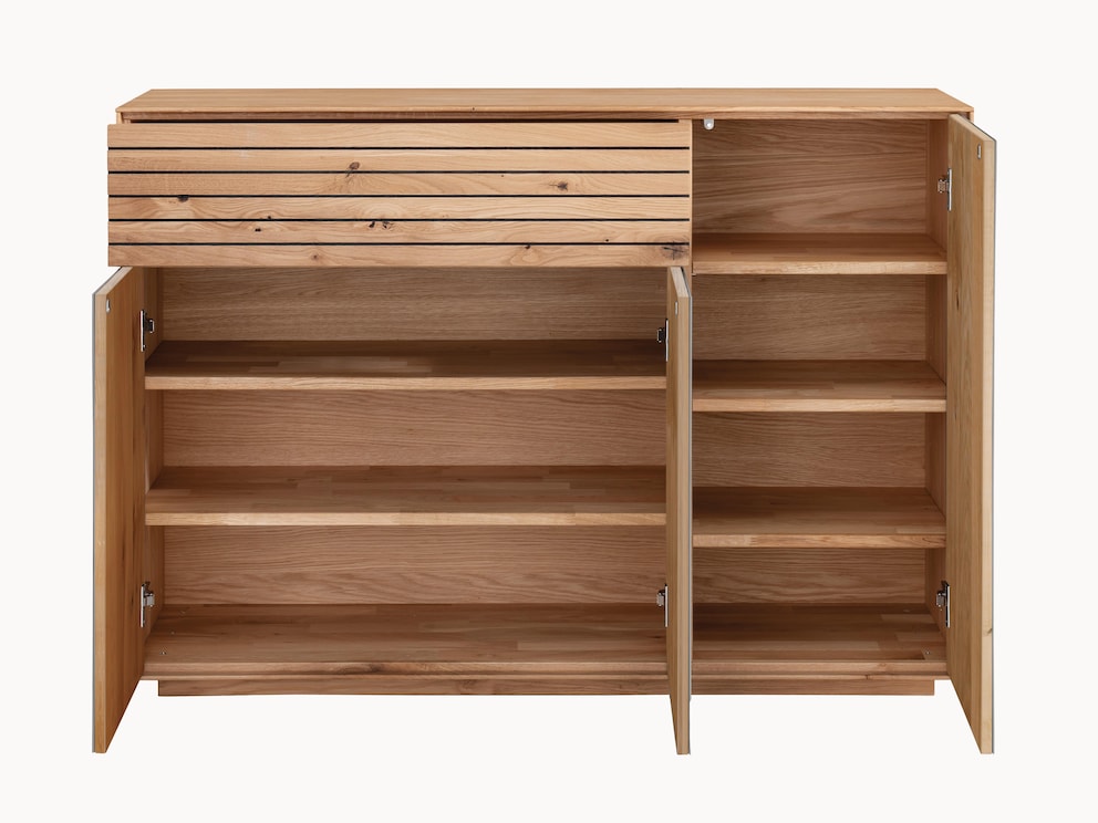 Hier die Inneneinteilung des Sideboards mit Schublade - die Fachböden sind höhenverstellbar