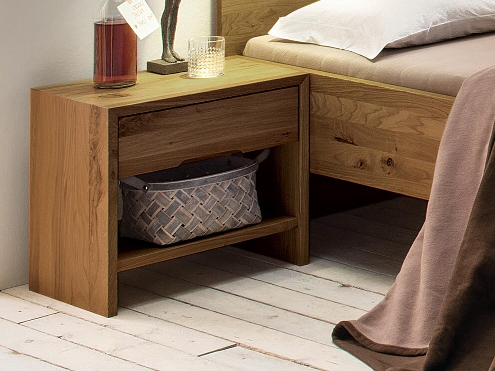 Table de nuit « Corvina » avec tiroir et compartiment de rangement - ici : Bois de chêne