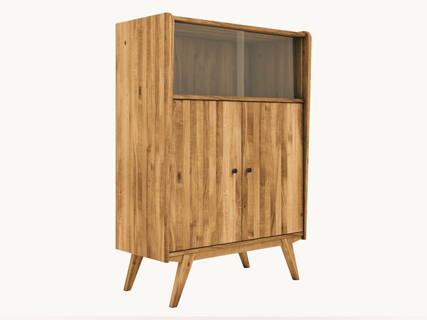 Lasala highboard met veel retro charme, hier variant 01 in wild eiken