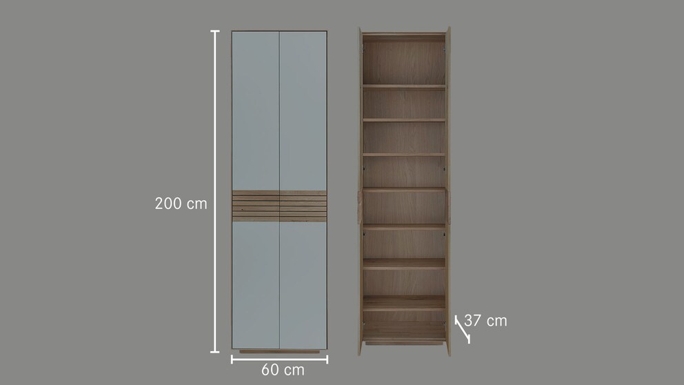 Meuble à chaussures « Fiella » d'une hauteur de 200 cm - représentation cotée