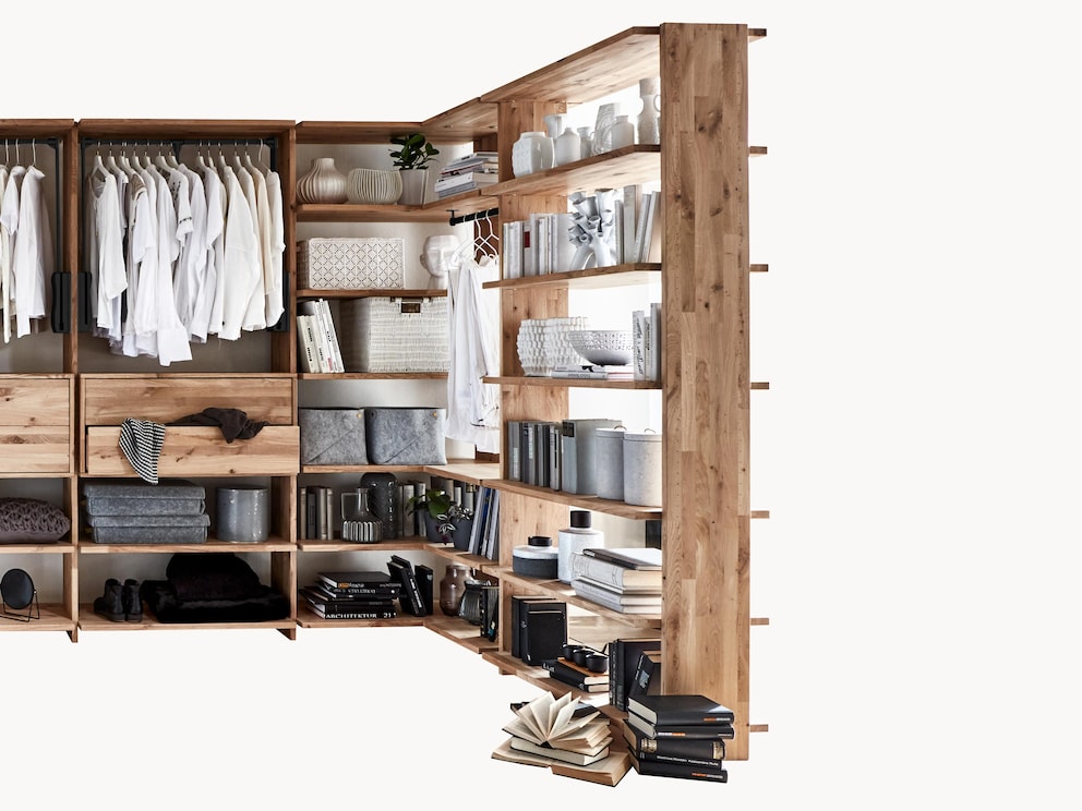 Kleiderschrank-System Vestido - hier in Wildeiche bianco - für noch mehr Ordnung in Ihrem Ankleidezimmer