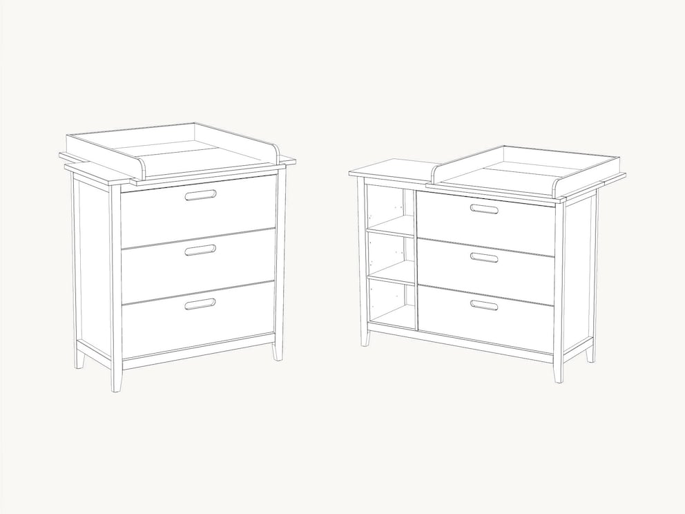 Schematische voorstelling van de twee wisselkisten - linker variant 01, rechter variant 02