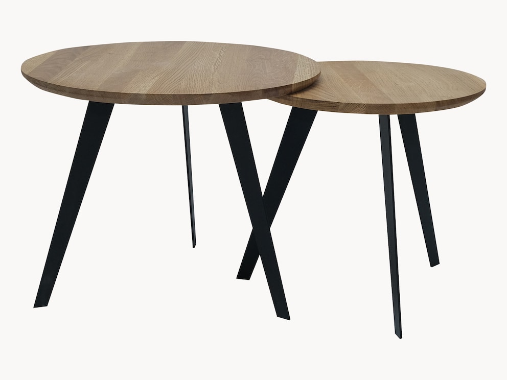 Moderne bijzettafel in een praktische set van 2, met rond tafelblad