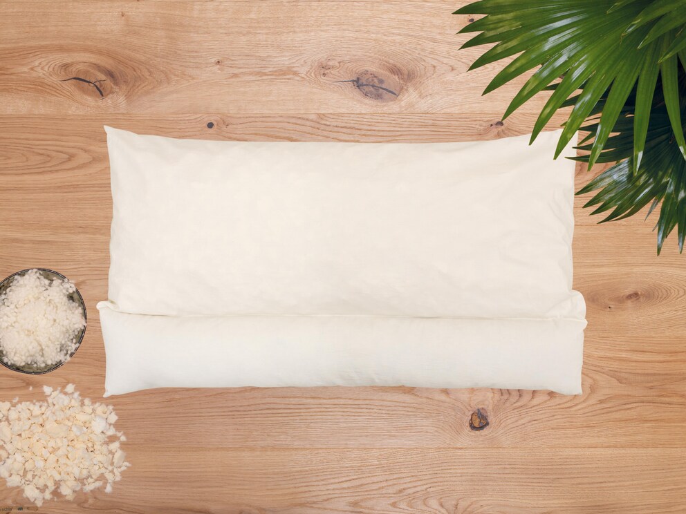 2-kamer-kussen met opbollende schapenwol (Duits keurmerk kbT) voor de nek en puntelastisch natuurlatex voor het hoofd