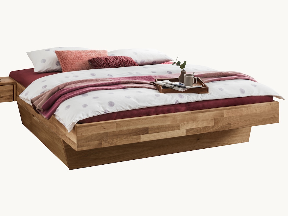 Zwevend bed Vivaro met fascinerend decoratief frame - hier in wild eiken met doorlopend hoofdbord