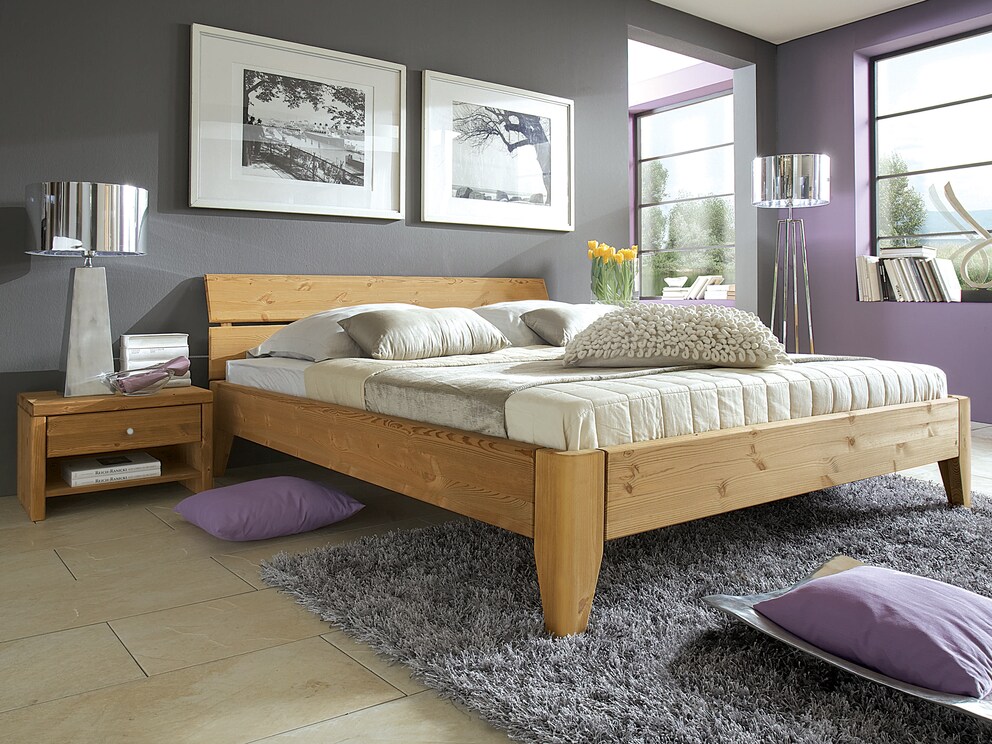 Lit « Sobaria » en pin lessivé/huilé - couchage confortable en bois massif