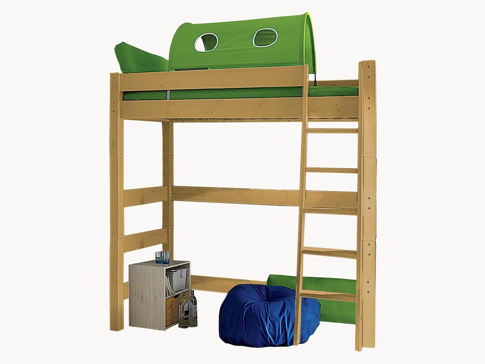 Hochbett Pico bietet viel Platz unter der Liegefläche, hier mit optional erhältlicher Schreibtischplatte