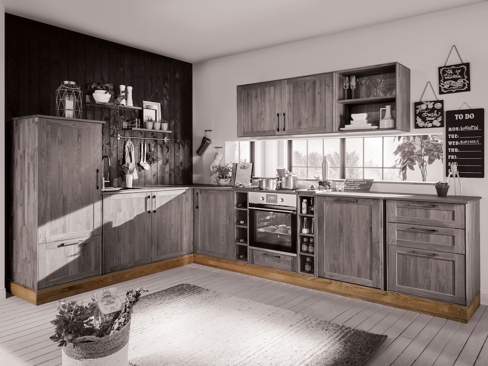 Le socle en chêne massif assure une finition fluide et harmonieuse