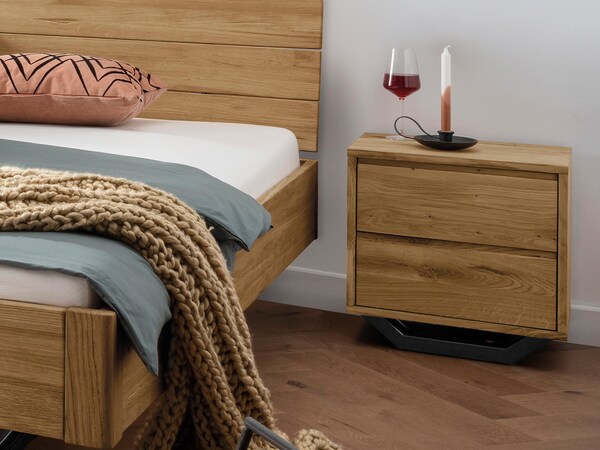 Table de nuit « Novito » en noble chêne sauvage avec 2 tiroirs