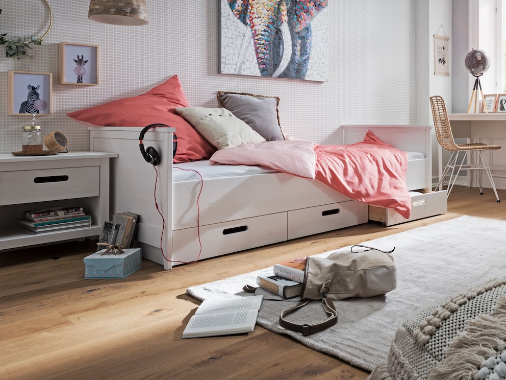 Eenpersoonsbed in modern, jong design - praktische laden verkrijgbaar als accessoires