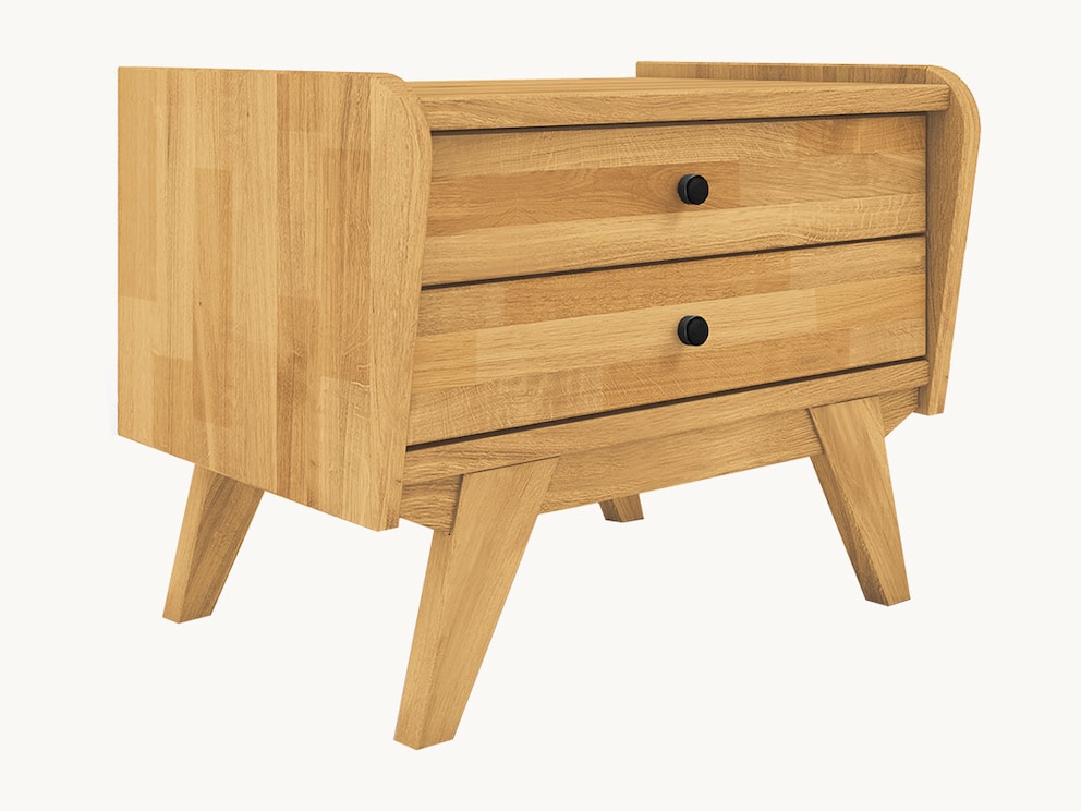 Nachtkastje Lasala met veel retro charme, hier in wild eiken