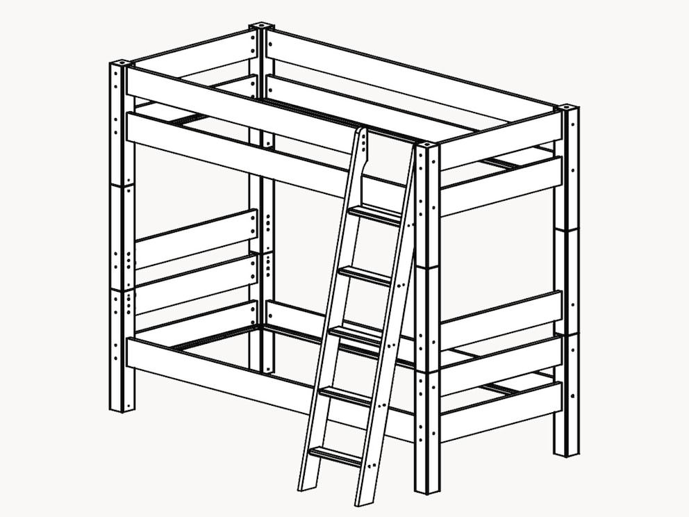 Lit superposé « Pico » avec escalier incliné, représentation schématique