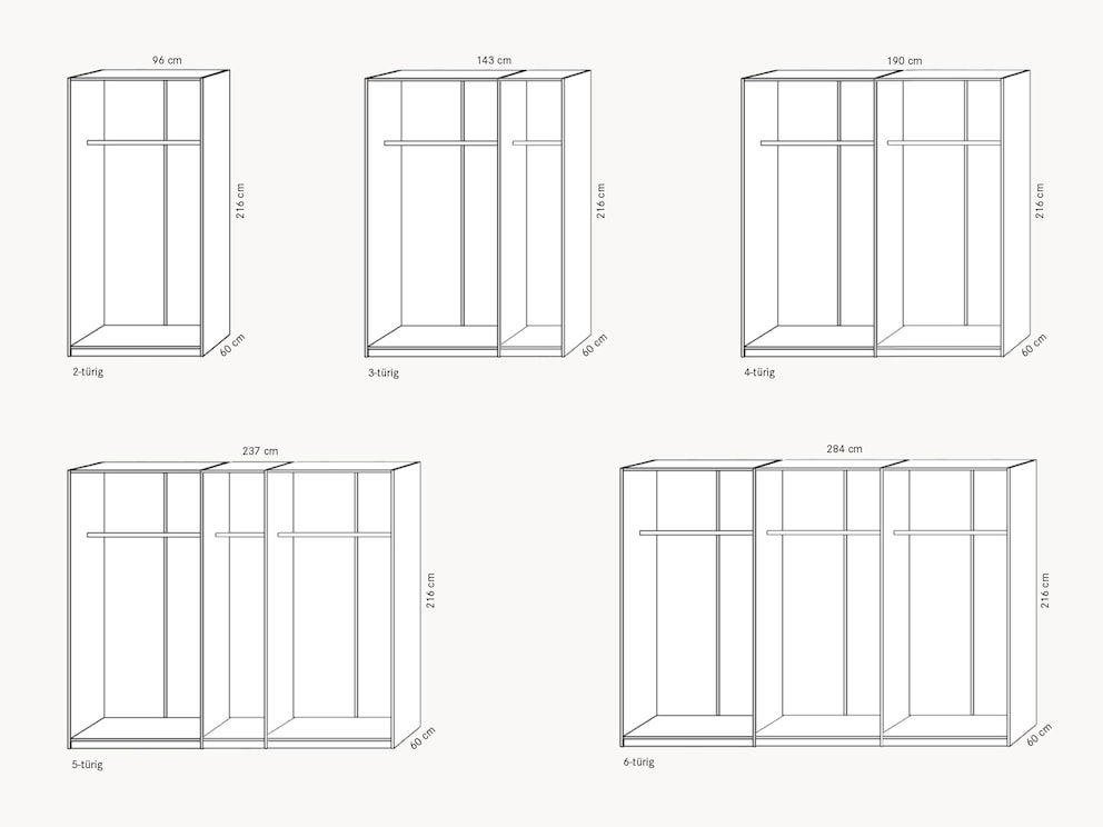 Kleerkast gedimensioneerd in een raster van 50 cm - verdere details onder Technische info