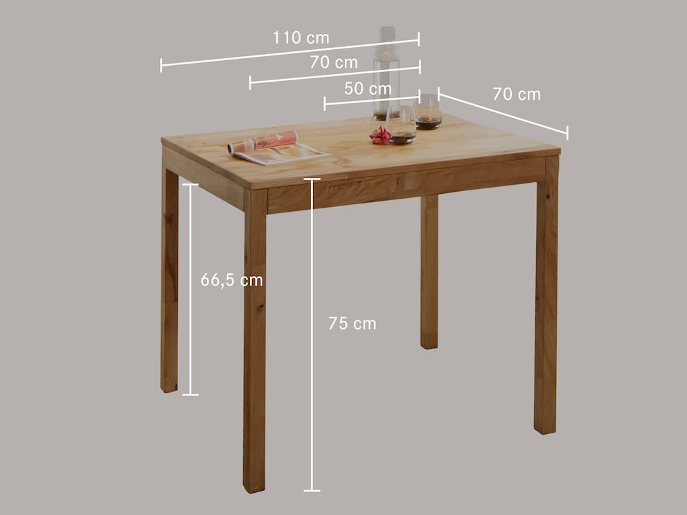 Technische illustratie - tafels met een breedte van 70 cm
